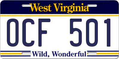 WV license plate OCF501