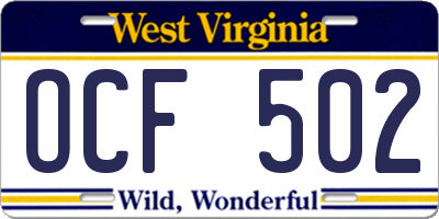 WV license plate OCF502