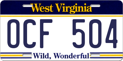 WV license plate OCF504