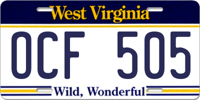WV license plate OCF505