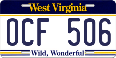 WV license plate OCF506