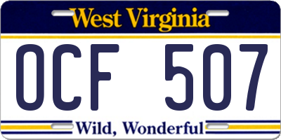 WV license plate OCF507