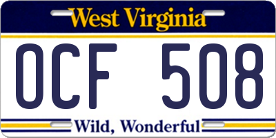WV license plate OCF508