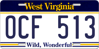 WV license plate OCF513
