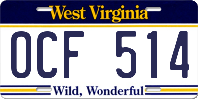 WV license plate OCF514