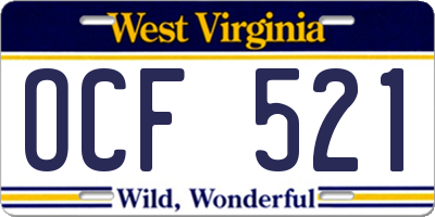 WV license plate OCF521
