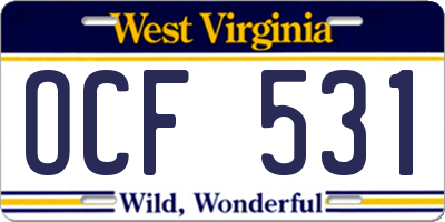 WV license plate OCF531