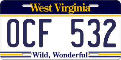 WV license plate OCF532