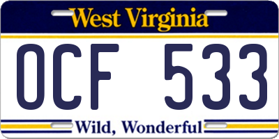WV license plate OCF533