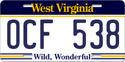 WV license plate OCF538
