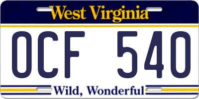 WV license plate OCF540