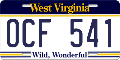 WV license plate OCF541