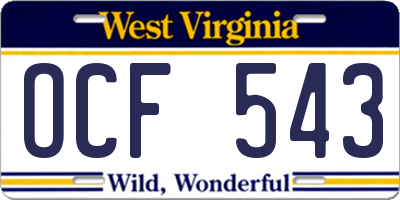 WV license plate OCF543