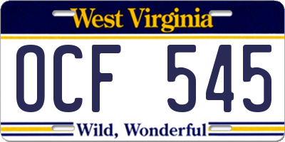 WV license plate OCF545