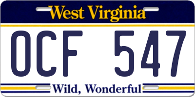 WV license plate OCF547