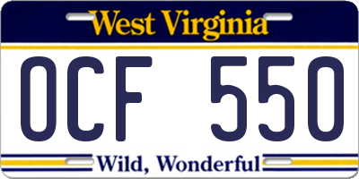 WV license plate OCF550