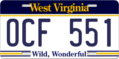 WV license plate OCF551