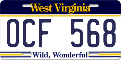 WV license plate OCF568