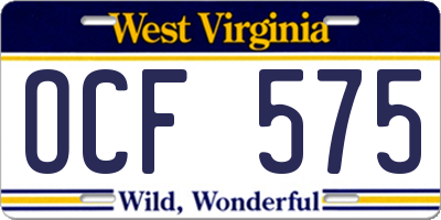 WV license plate OCF575