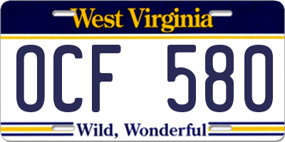 WV license plate OCF580