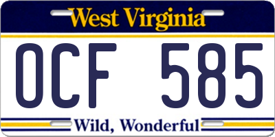WV license plate OCF585