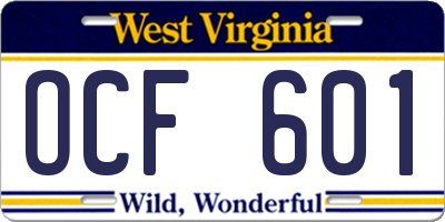 WV license plate OCF601