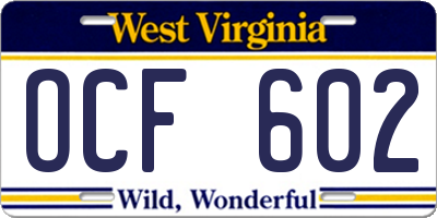 WV license plate OCF602
