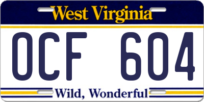 WV license plate OCF604