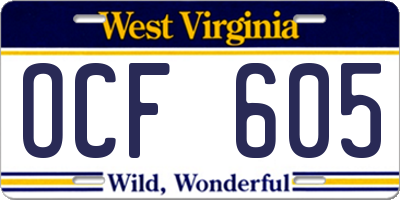 WV license plate OCF605