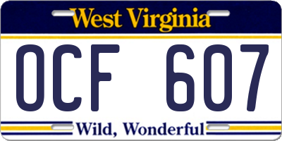 WV license plate OCF607