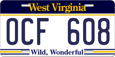 WV license plate OCF608