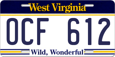 WV license plate OCF612