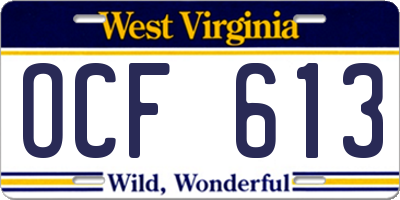 WV license plate OCF613