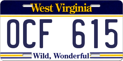 WV license plate OCF615