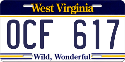 WV license plate OCF617