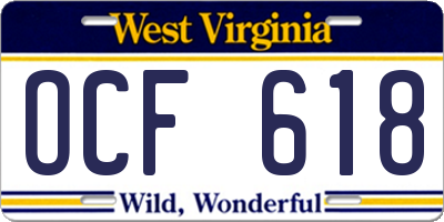 WV license plate OCF618