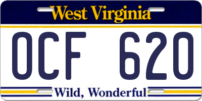 WV license plate OCF620