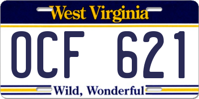 WV license plate OCF621
