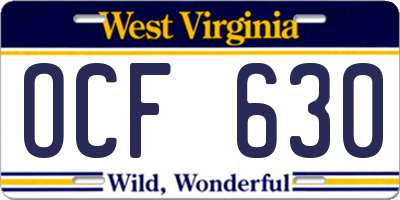 WV license plate OCF630