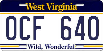 WV license plate OCF640