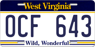 WV license plate OCF643