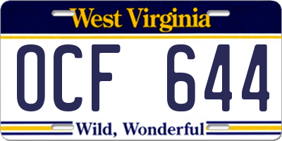 WV license plate OCF644