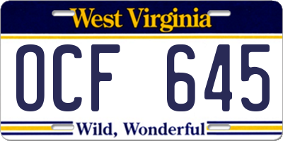 WV license plate OCF645