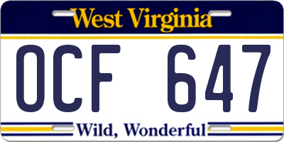 WV license plate OCF647