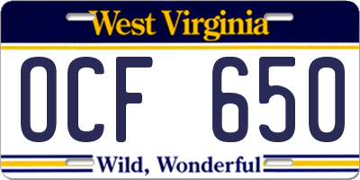 WV license plate OCF650