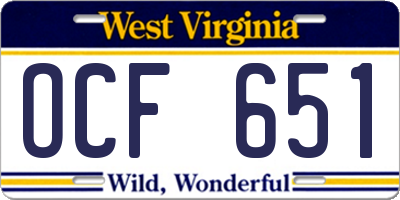 WV license plate OCF651