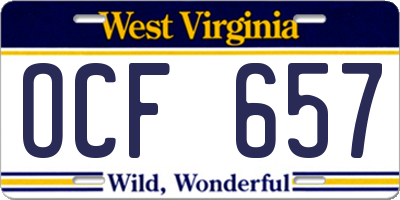 WV license plate OCF657