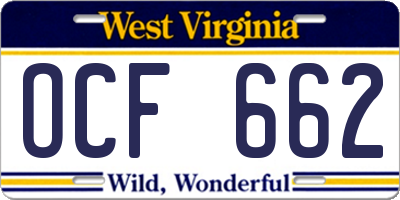 WV license plate OCF662