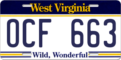 WV license plate OCF663