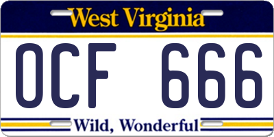 WV license plate OCF666